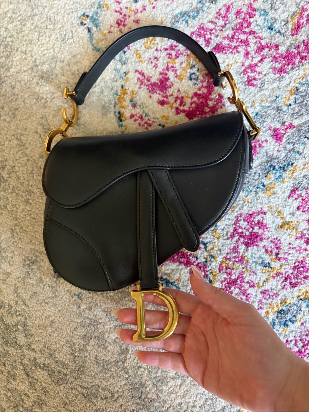 Dior Black Leather Mini Saddle Shoulder Bag with Gold Hardware - Picture 5 of 7